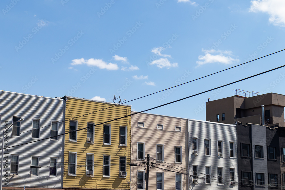 Row of Colorful Wood Residential Buildings in Greenpoint Brooklyn New York