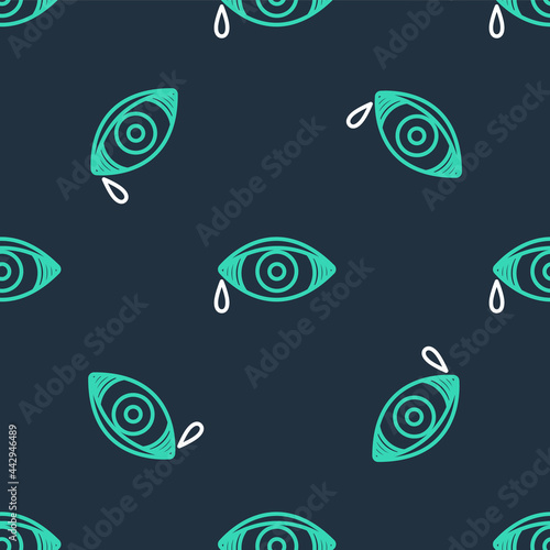 Line Reddish eye due to viral, bacterial or allergic conjunctivitis icon isolated seamless pattern on black background. Vector