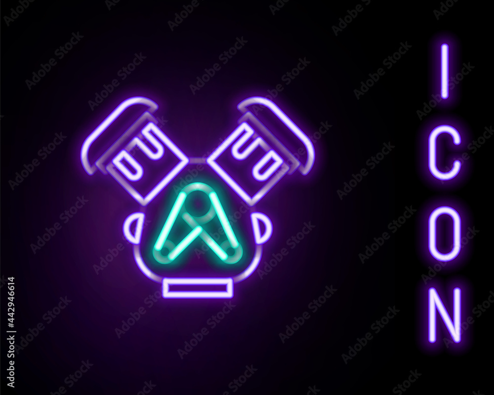 Glowing neon line Car engine icon isolated on black background. Colorful outline concept. Vector Glowing neon line Car engine icon isolated on black background. Colorful outline concept. Vector