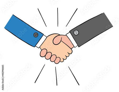 Cartoon two businessmen shaking hands, vector illustration