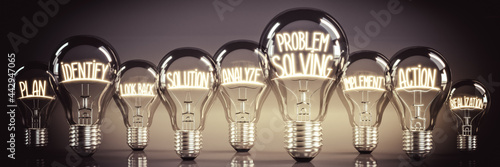 Problem solving - shining light bulbs - 3D illustration photo