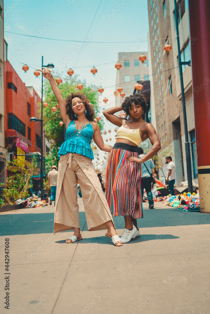 Naklejka premium two black girls posing having fun 