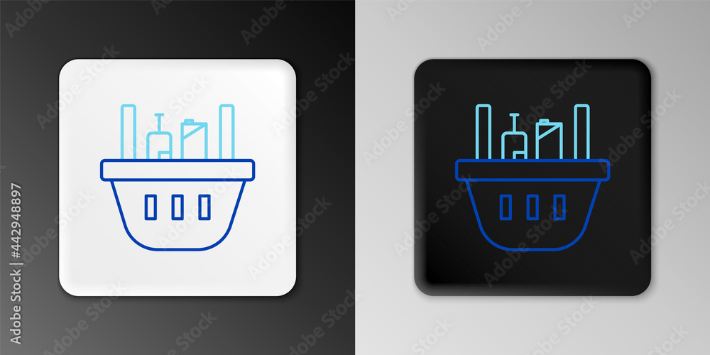Line Shopping basket and food icon isolated on grey background. Food store, supermarket. Colorful outline concept. Vector Line Shopping basket and food icon isolated on grey background. Food store, supermarket. Colorful outline concept. Vector