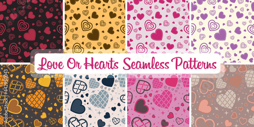 love and heart seamless pattern set. great for Valentine's Day, Weddings, Mother's Day - textiles, banners, wallpapers, backgrounds.