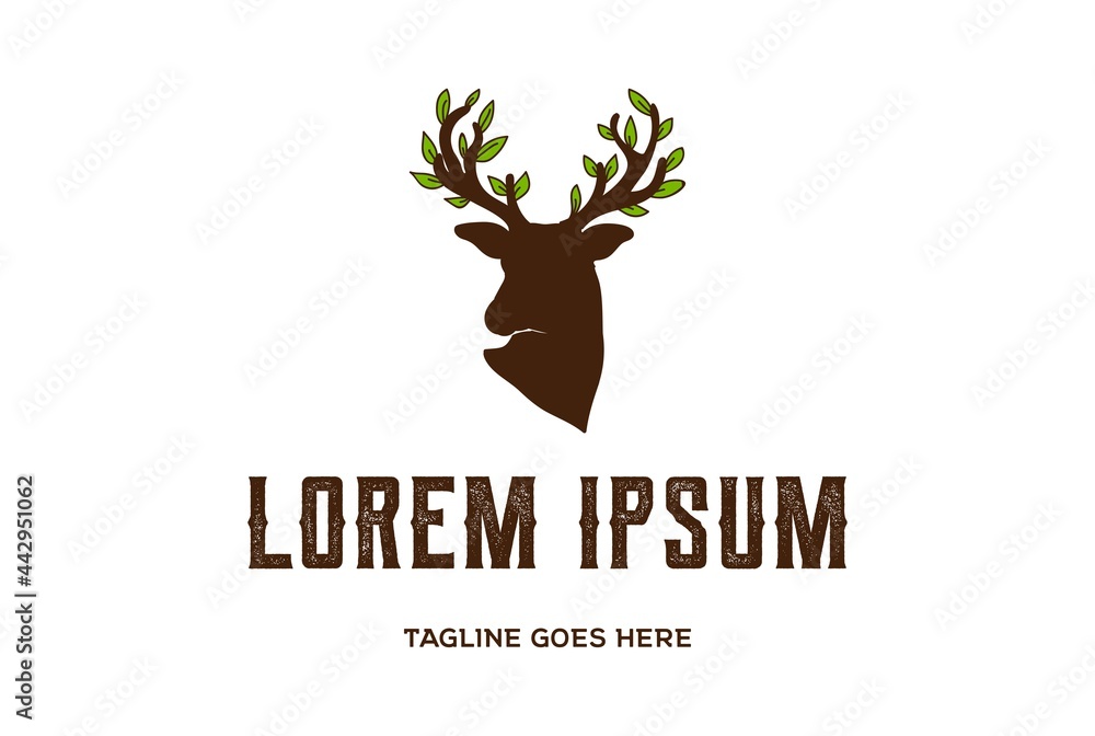 Obraz premium Deer Antler Horn Tree Leaf Leaves Logo Design Vector