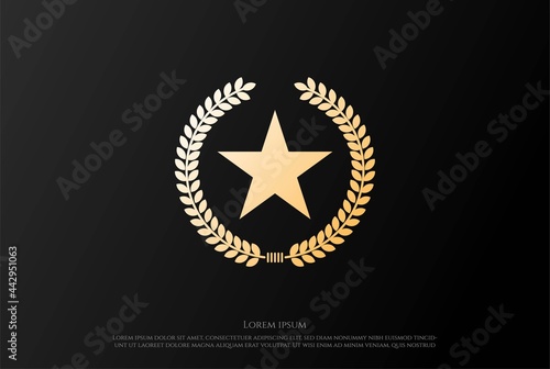 Star Laurel Leaf Badge for Military Army Emblem Logo Design Vector