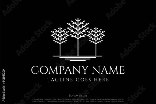 Trees Plant Garden Forest Line Outline Logo Design Vector