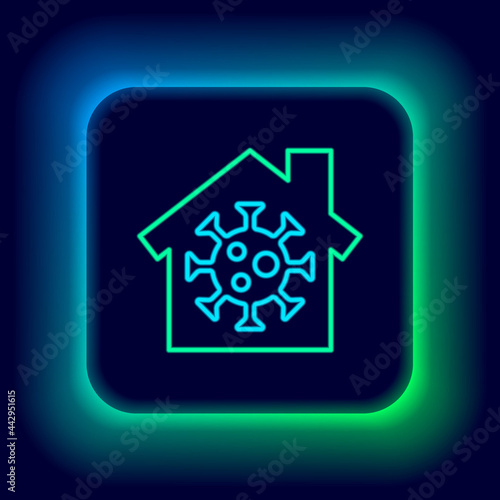 Glowing neon line Stay home icon isolated on black background. Corona virus 2019-nCoV. Colorful outline concept. Vector