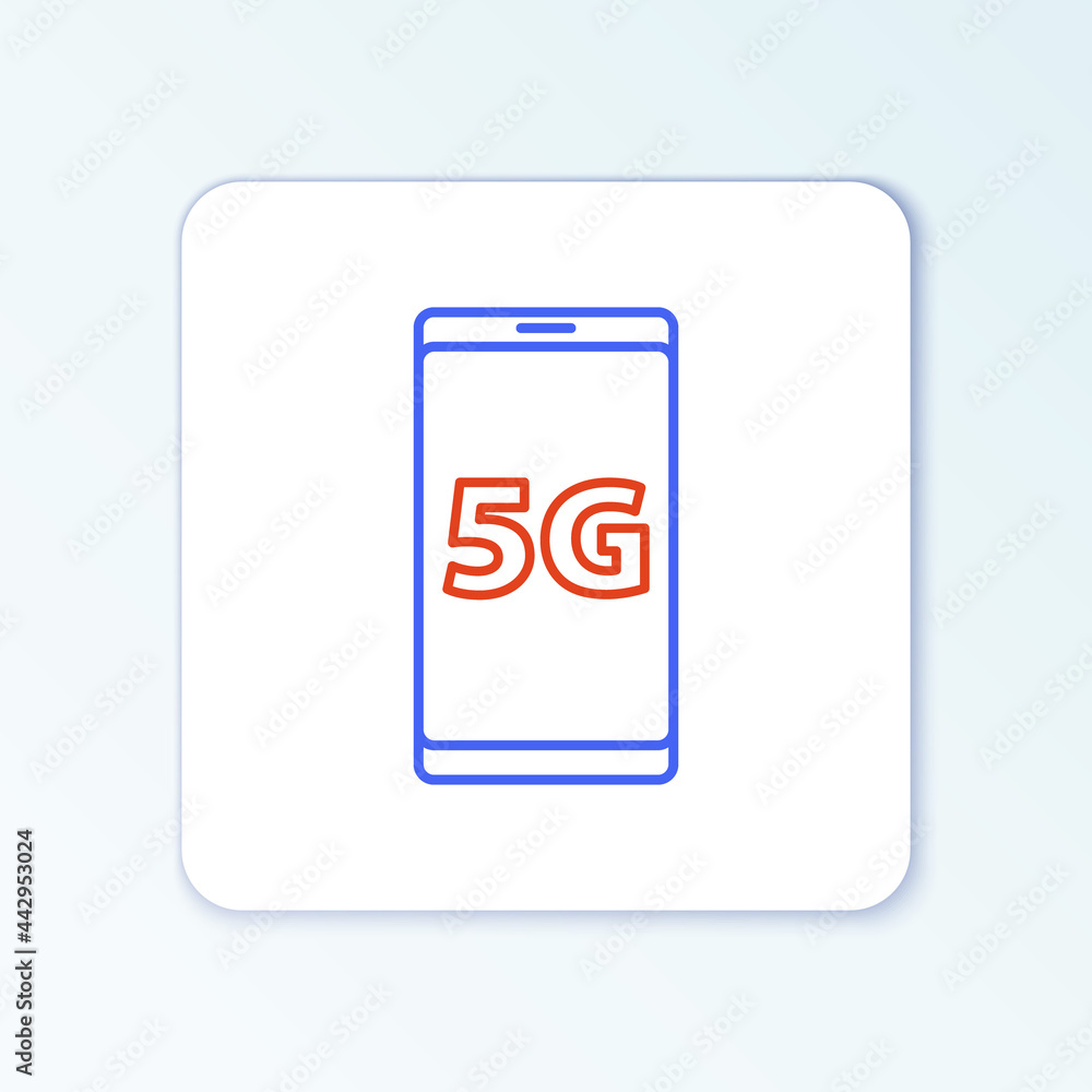 Line Mobile with 5G new wireless internet wifi icon isolated on white background. Global network high speed connection data rate technology. Colorful outline concept. Vector Line Mobile with 5G new wireless internet wifi icon isolated on white background. Global network high speed connection data rate technology. Colorful outline concept. Vector