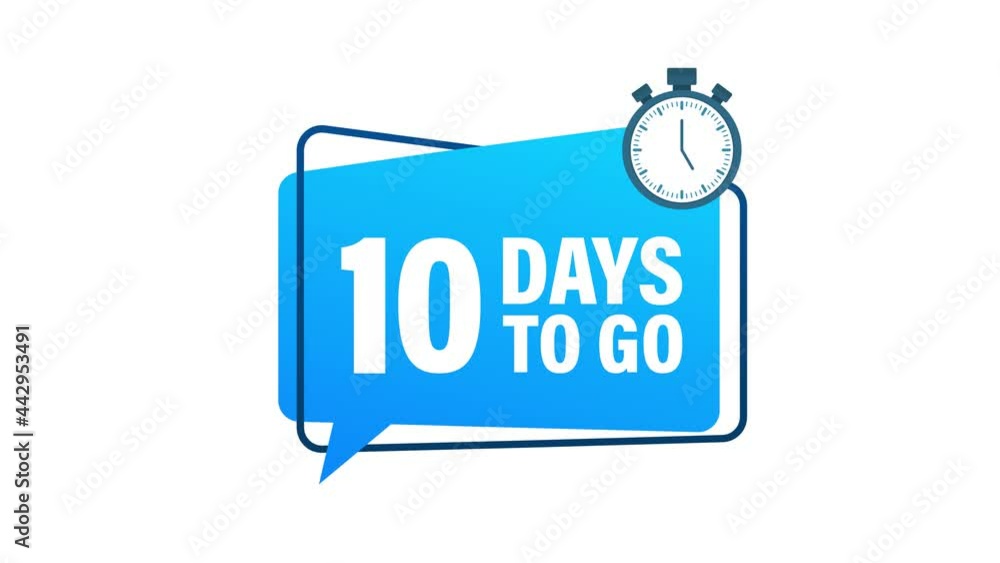 10 Days to go. Countdown timer. Clock icon. Time icon. Count time sale. Motion graphics. 10 Days to go. Countdown timer. Clock icon. Time icon. Count time sale. Motion graphics.