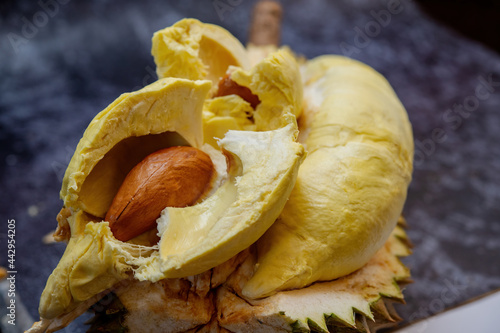 yellow durian in side Mon Thong durian fruit 