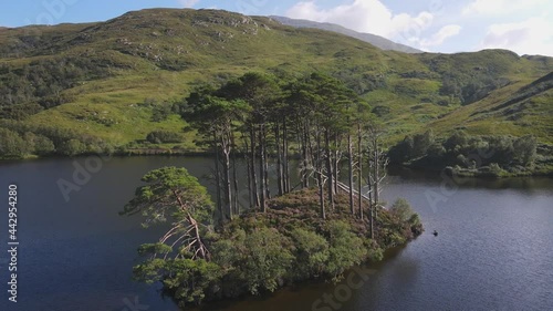 Aerial view of Eilean Na Moine island at Loch Eilt, Scotland, UK. A place where Professor Dumbledore was buried in the Harry Potter book and movie photo