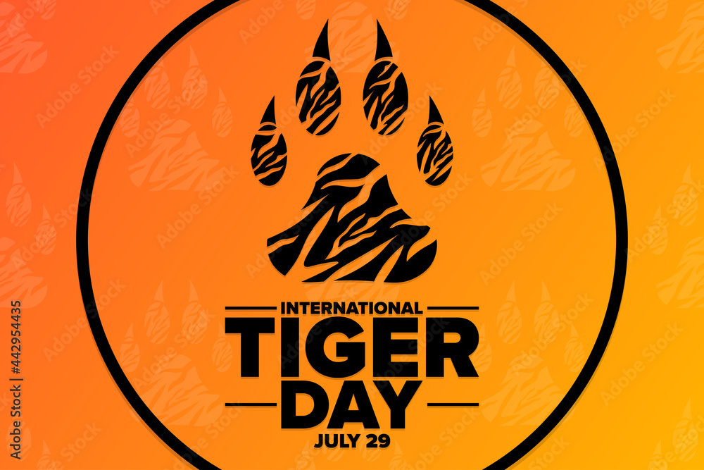 International Tiger Day. July 29. Holiday concept. Template for background, banner, card, poster with text inscription. Vector EPS10 illustration.