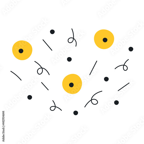 Flying confetti illustration. Party, celebration ceremony, greeting element. Thin line vector illustration on white background.