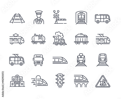 Large set of 25 transport icons with trains and trams