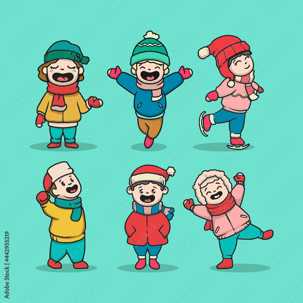 Set of cute kids with winter Christmas cloth Set of cute kids with winter Christmas cloth