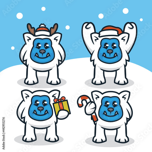Cute yeti with Christmas decoration 