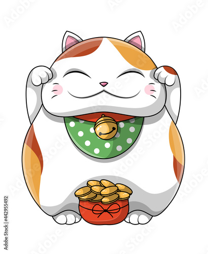 Happy Fat Cat gloating over a pile of gold coins