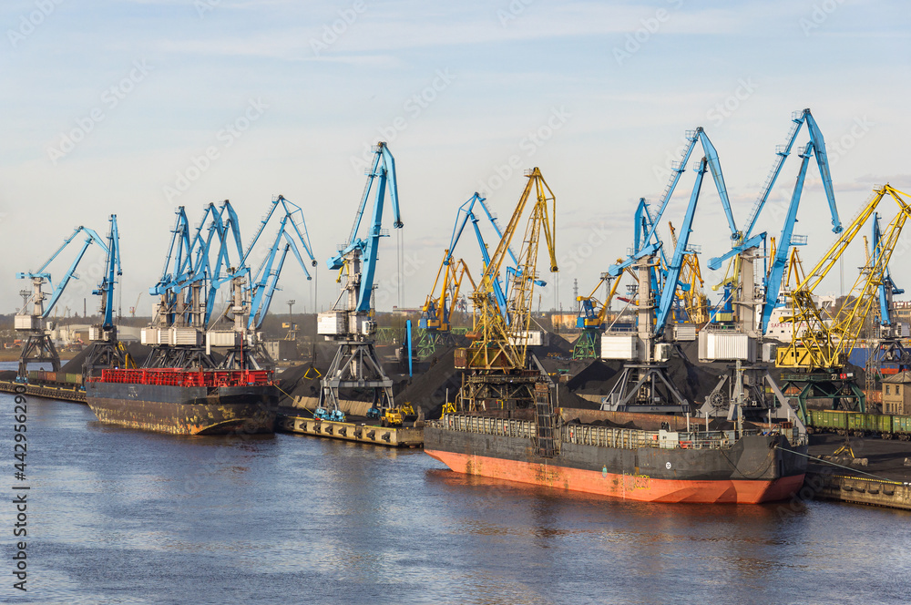 Fototapeta premium coal terminal cranes in port