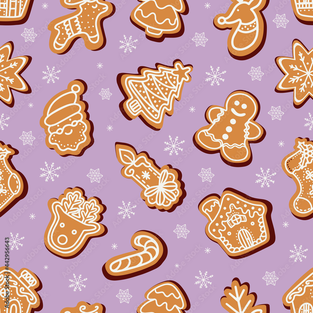 Christmas gingerbread cookies amidst snowflakes Christmas gingerbread cookies amidst snowflakes