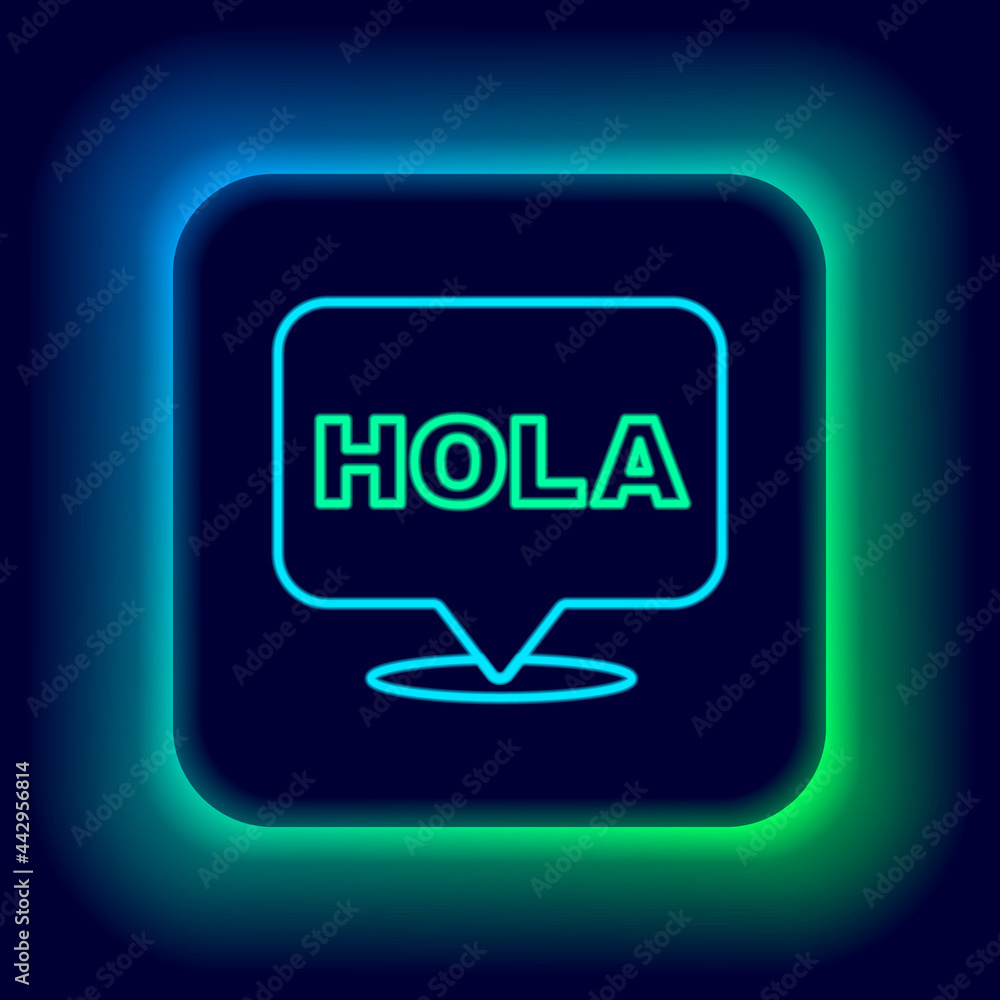 Glowing neon line Hola icon isolated on black background. Colorful outline concept. Vector Glowing neon line Hola icon isolated on black background. Colorful outline concept. Vector