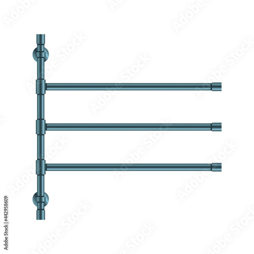 Vector illustration heated towel rail isolated on white background. Realistic metal coil pipe icon in flat cartoon style. Modern iron bathroom central heating radiator. Shiny towel rack for bathroom.