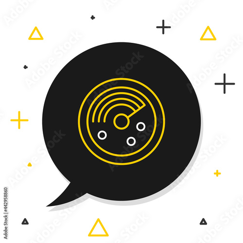 Line Radar with targets on monitor in searching icon isolated on white background. Search system. Navy sonar. Colorful outline concept. Vector