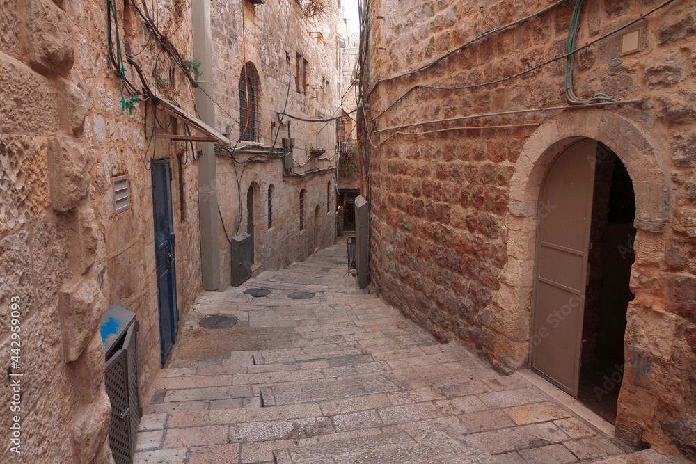Jerusalem Old City narrow street with steps