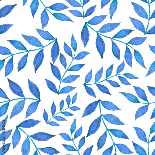 Watercolor seamless pattern with vintage leaves. Beautiful botanical print with colorful foliage for decorative design. Bright spring or summer background. Vintage wedding decor. Textile design.