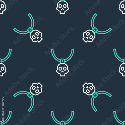 Line Necklace amulet icon isolated seamless pattern on black background. Vector
