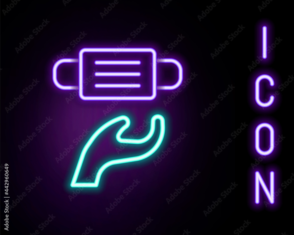 Glowing neon line Medical protective mask icon isolated on black background. Colorful outline concept. Vector Glowing neon line Medical protective mask icon isolated on black background. Colorful outline concept. Vector