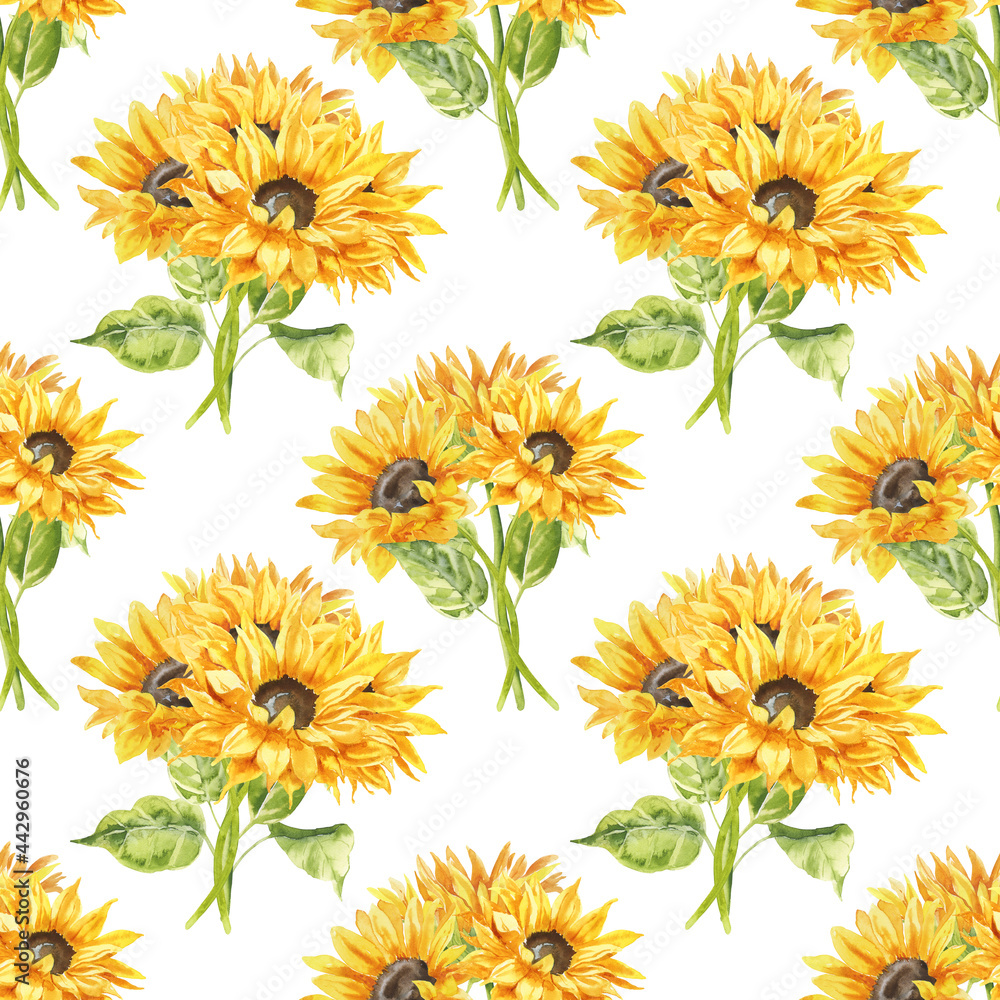 Fototapeta premium Watercolor seamless pattern – Sunflowers