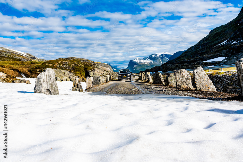 Tourist route with landscape with snow in Norway Tourist route with landscape with snow in Norway