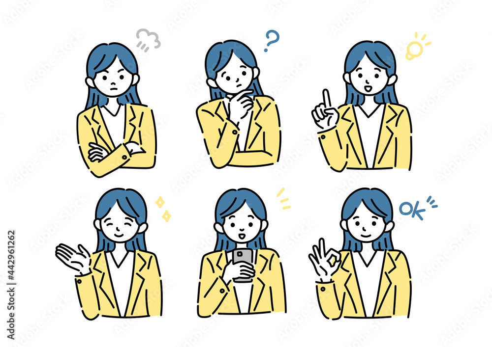 働く女性のイラスト　ポーズセット