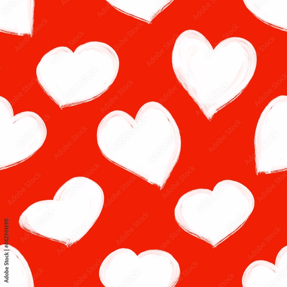 White hearts on a red background. Love symbol. Seamless pattern. Pattern for valentine's day, birthday, holidays, fabric, textile, packaging, clothing. White hearts on a red background. Love symbol. Seamless pattern. Pattern for valentine's day, birthday, holidays, fabric, textile, packaging, clothing.