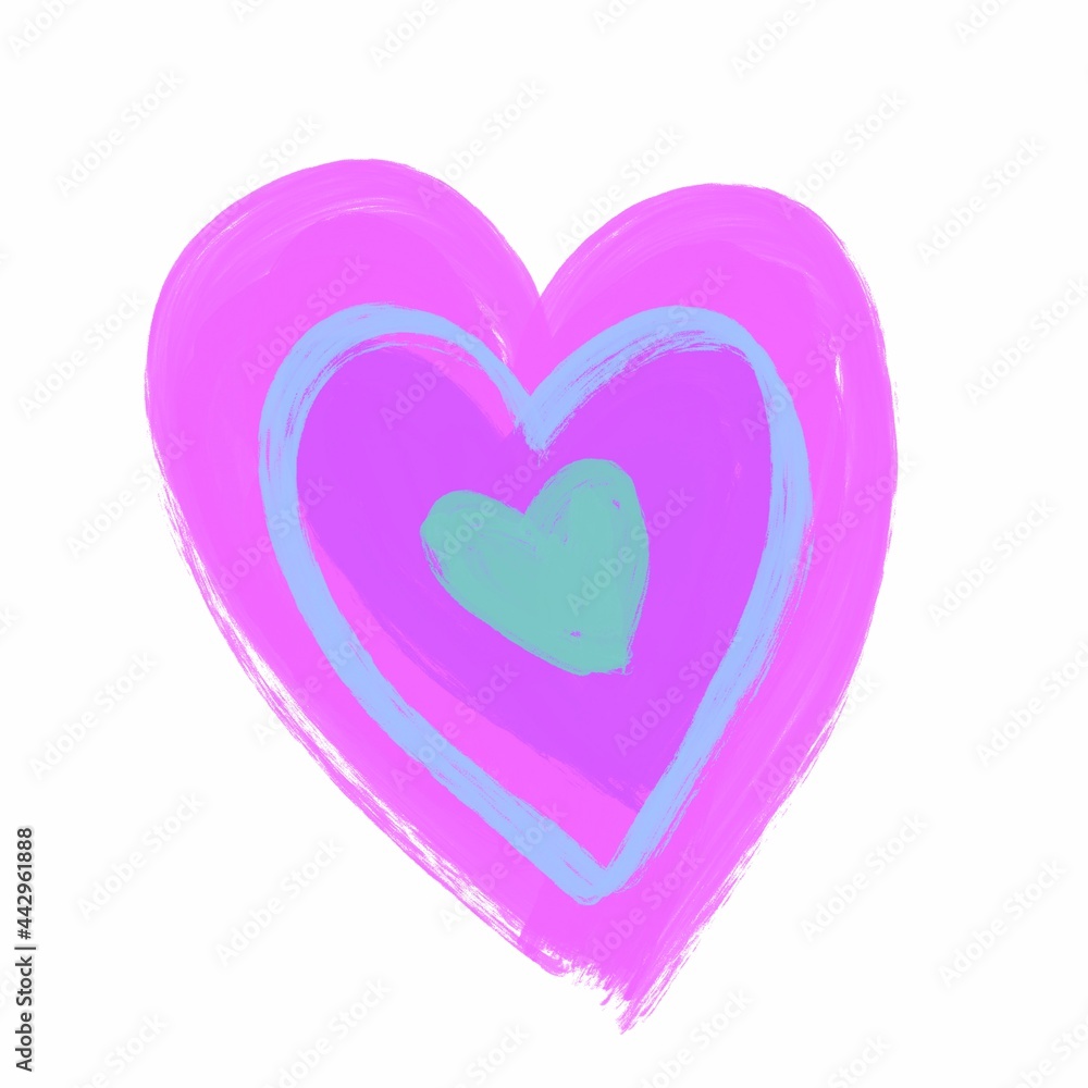 Valentine’s. Purple, pink, lilac, blue hearts on a white background. Love symbol. Valentine’s. Purple, pink, lilac, blue hearts on a white background. Love symbol.