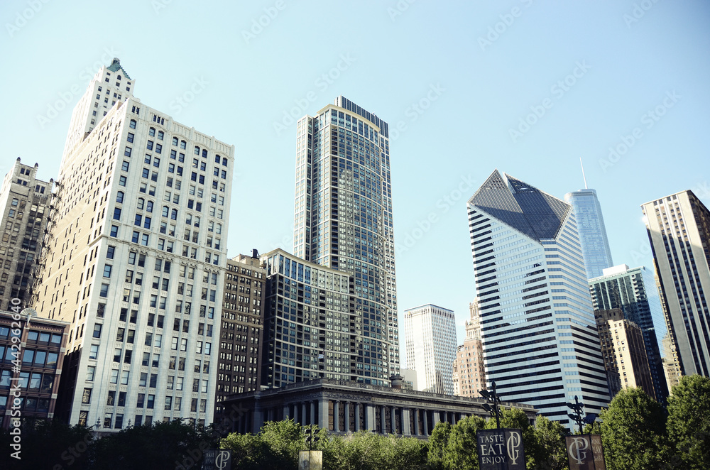 USA, CHICAGO: Scenic cityscape view with skyscrapers USA, CHICAGO: Scenic cityscape view with skyscrapers