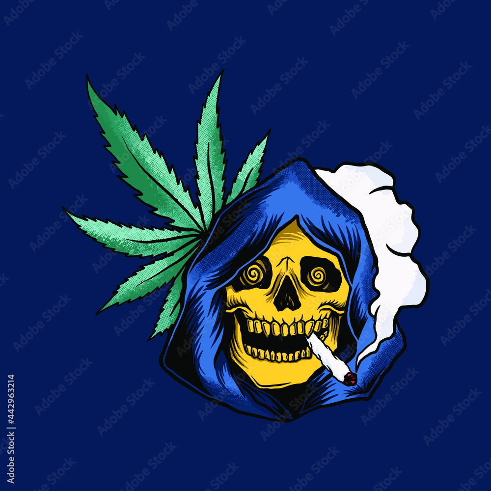 Grim reaper and smoke marijuana, vector illustration Stock-Vektorgrafik |  Adobe Stock