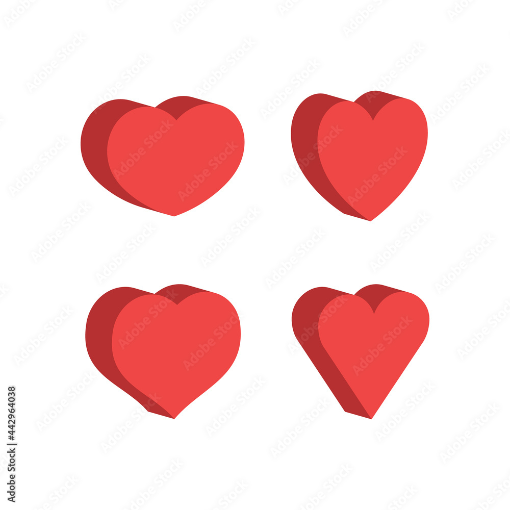 Heart icons. Isometric flat design 3d style. Love and romance symbol set.