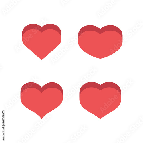 Heart icons. Isometric flat design 3d style. Love and romance symbol set.