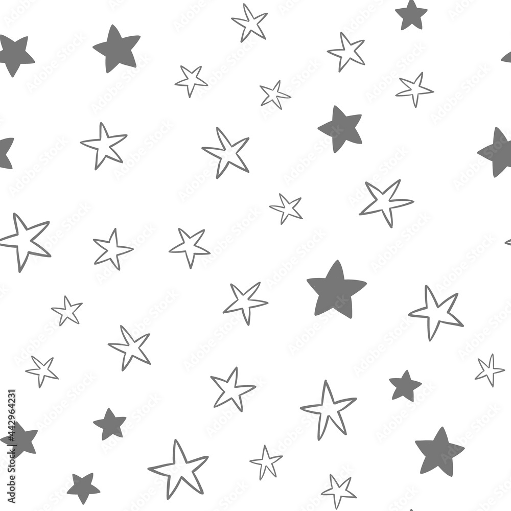 Star doodles seamless pattern. Hand drawn stars illustrations, background texture. Monochromatic. Star doodles seamless pattern. Hand drawn stars illustrations, background texture. Monochromatic.