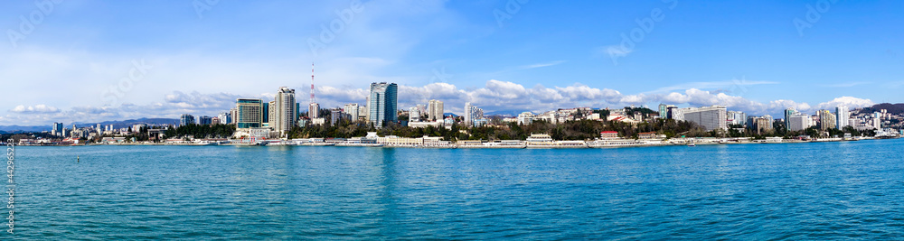 Panoramic view of the sea port of Sochi.