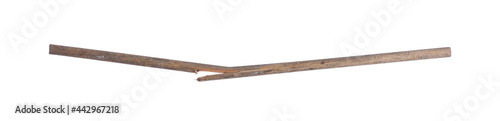 broken old wooden stick isolated on white background