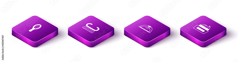 Set Isometric Nail file, Pedicure brush or grater, Manicure lamp and Bottle of nail polish icon. Vector Set Isometric Nail file, Pedicure brush or grater, Manicure lamp and Bottle of nail polish icon. Vector