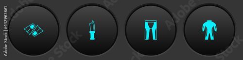 Set Flippers for swimming, Diving knife, Wetsuit scuba diving and icon. Vector