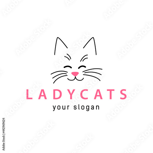 Animal face of happy cat. Illustration for pet groomer, shop or cat cafe.