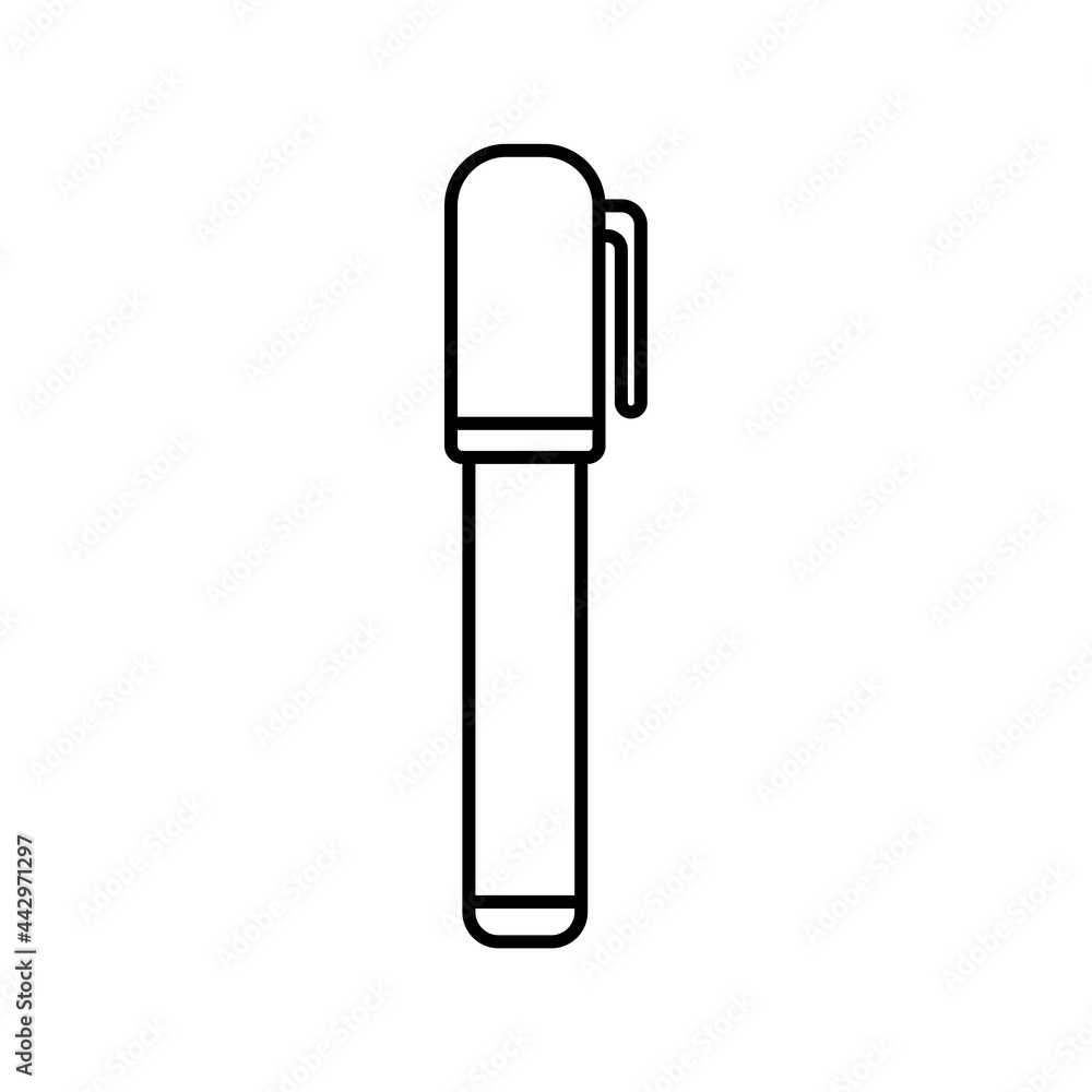 Marker, felt-tip pen, Pen with cap, simple linear icon isolated on white background. Stationery for school, office, home. Education. Logo of Day of Knowledge. Back to school. Vector illustration Marker, felt-tip pen, Pen with cap, simple linear icon isolated on white background. Stationery for school, office, home. Education. Logo of Day of Knowledge. Back to school. Vector illustration