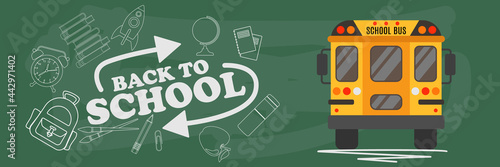 Back to school with tape. Bus on the school board