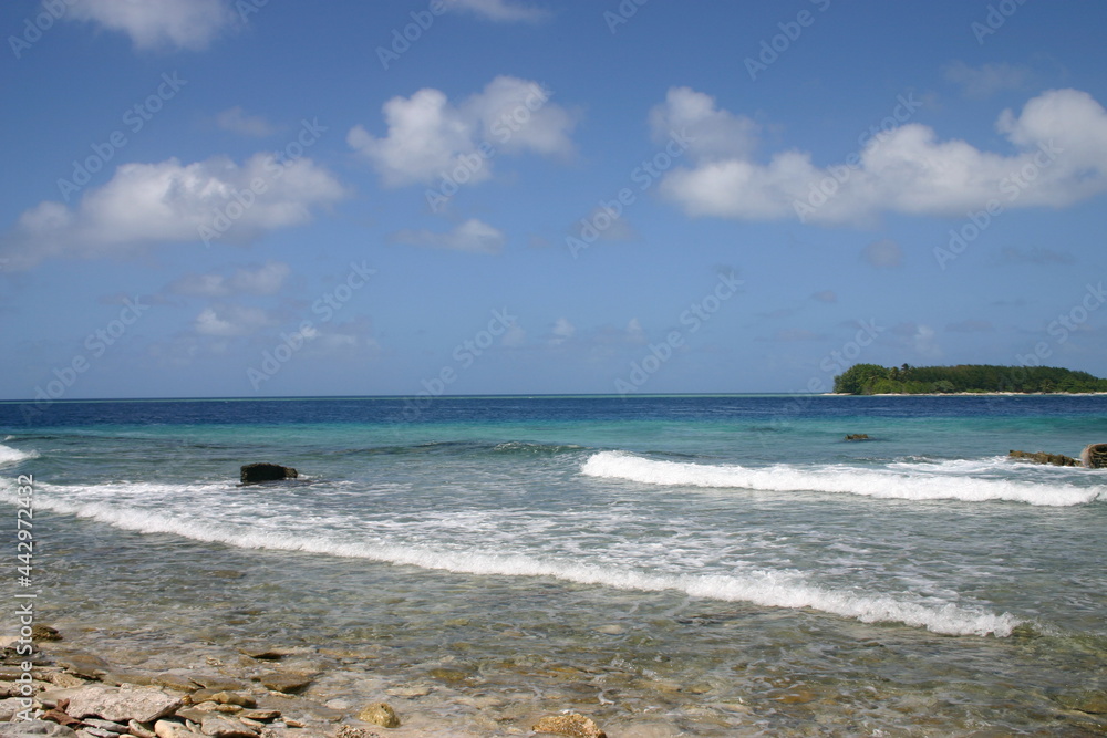 Jaluit atoll, Marshall Islands - distant island on the horizon with waves