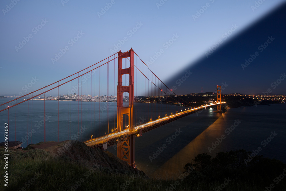 Sunset Golden Gate Bridge Transition Sunset Golden Gate Bridge Transition